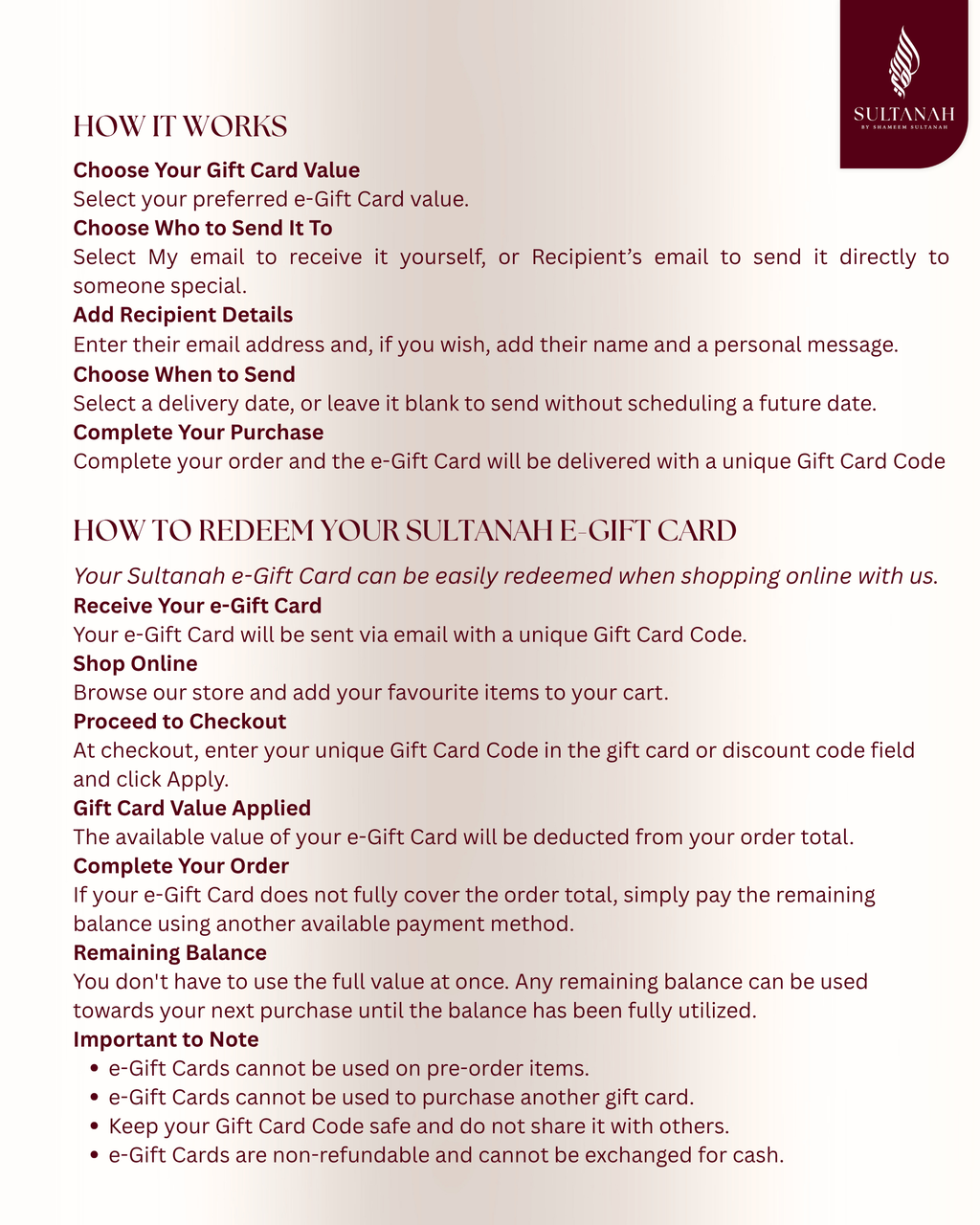 Sultanah E-Gift Card