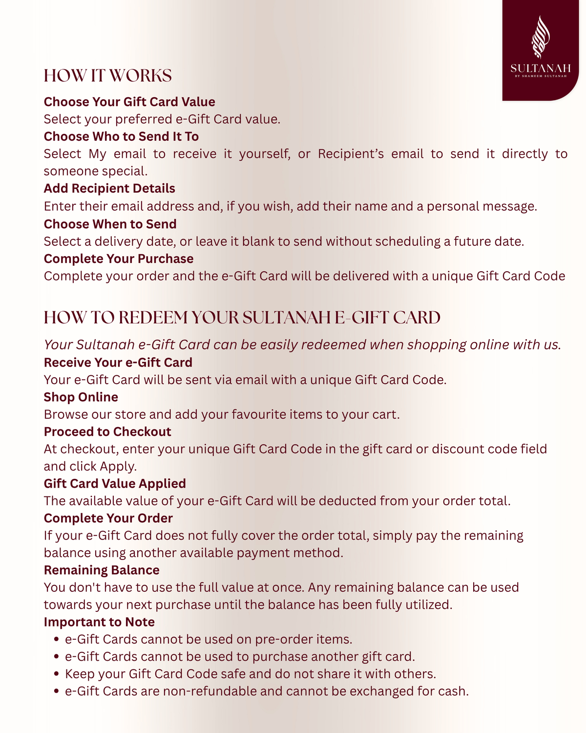 Sultanah E-Gift Card
